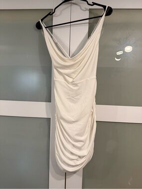 Nookie Revolve Brand Double Lined White Ivory Draped Cowl Mini Dress Ruching
